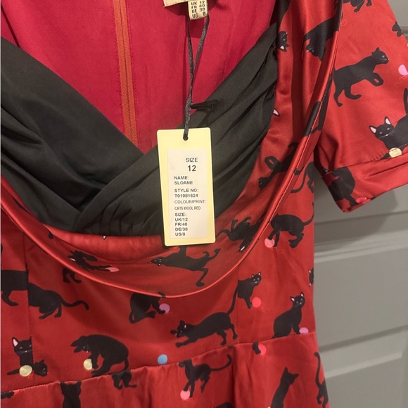 NWT Lindy Bop Red and Black Cat Print Dress - Picture 4 of 7